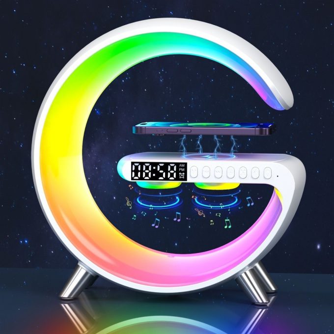 G Shaped LED Lamp Bluetooth Speaker Wireless Charger