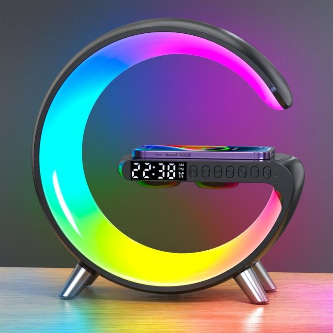 G Shaped LED Lamp Bluetooth Speaker Wireless Charger